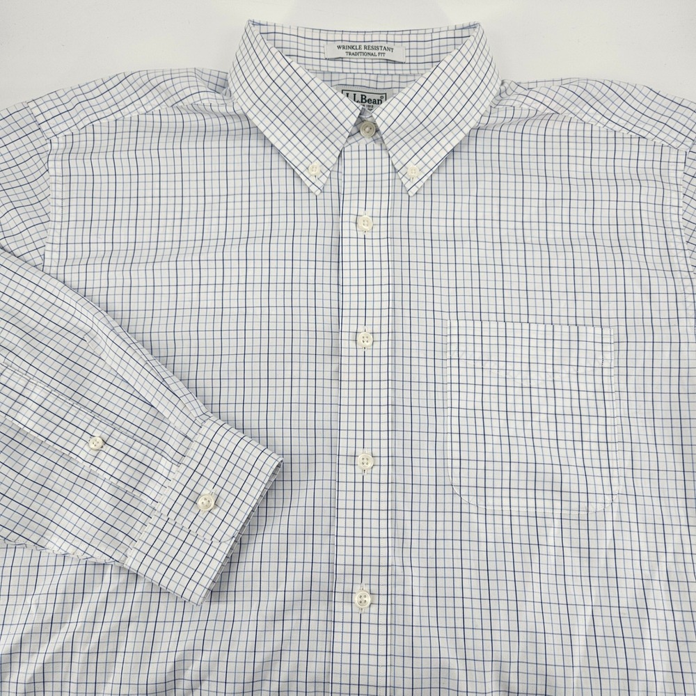 LL Bean Mens 16.5-35 Wrinkle Resistant Traditional Fit Tattersall Shirt 262253